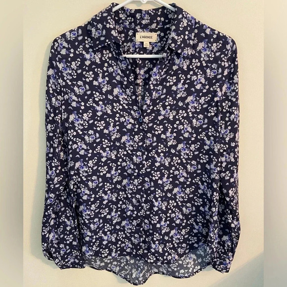 L’AGENCE Holly Printed Floral Blouse Sz XS Blue - Picture 1 of 11